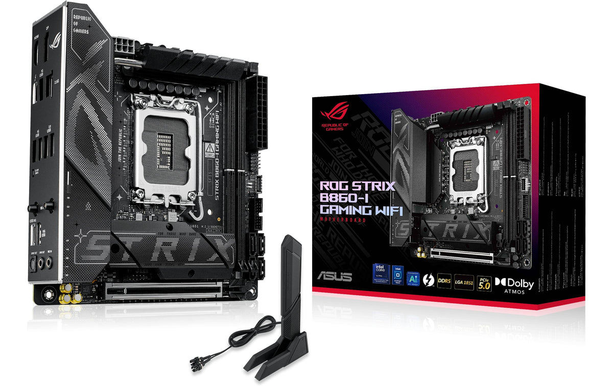 ASUS ROG STRIX B860-I GAMING WIFI, miniITX LGA1851, 2x DDR5, PCI-E 5.0, HDMI, DP