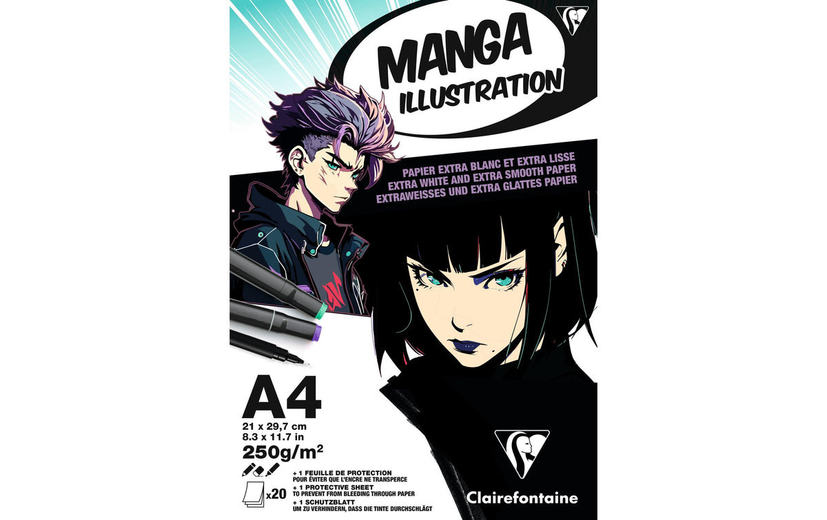 Clairefontaine Manga Illustration Block 20 Blatt, A4, 250 g/m2, extraweiss